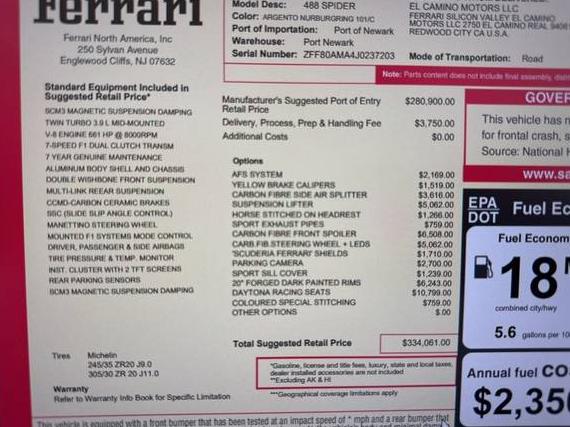 FERRARI 488 SPIDER 2018 ZFF80AMA4J0237203 image FERRARI 488 SPIDER 2018 ZFF80AMA4J0237203 image